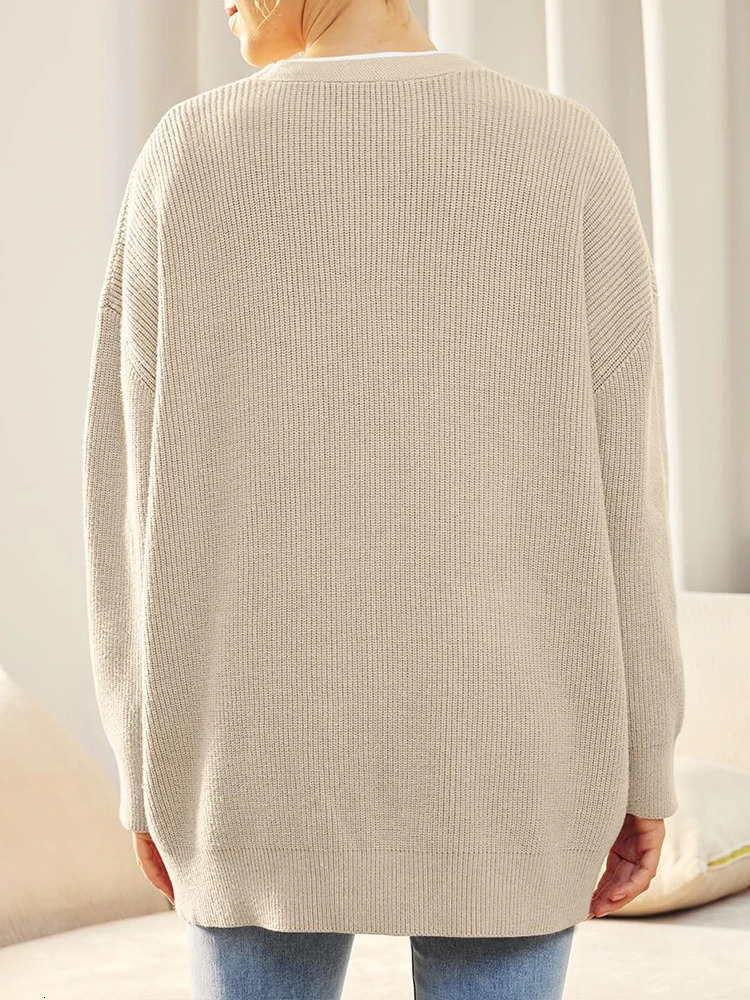 Womens VNeck Knitwear Cardigan Jumper Solid Color Simple Versatile Autumn Winter Style Button Detail Knitted Sweater 250730