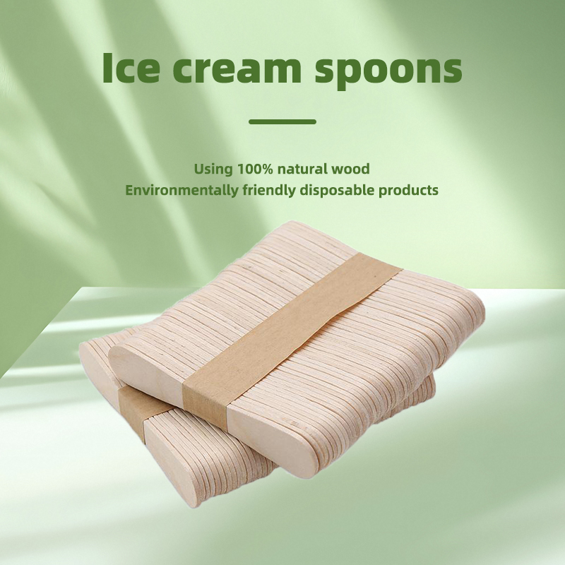Single-use Frozen Popsicle Spoons for Ice Cream & Yogurt natural wood-94mm long