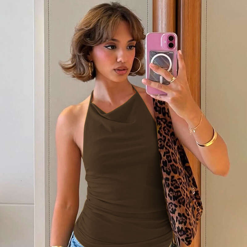 Ytp700 Women's Spring Summer New Solid Color Sexy Backless Mesh Halter Top B5