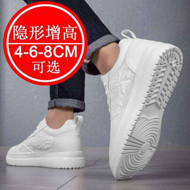 for Men 8cm Height Increase White Sneakers Mens Elevator Invisible Elevate Taller Lift Leather Shoes