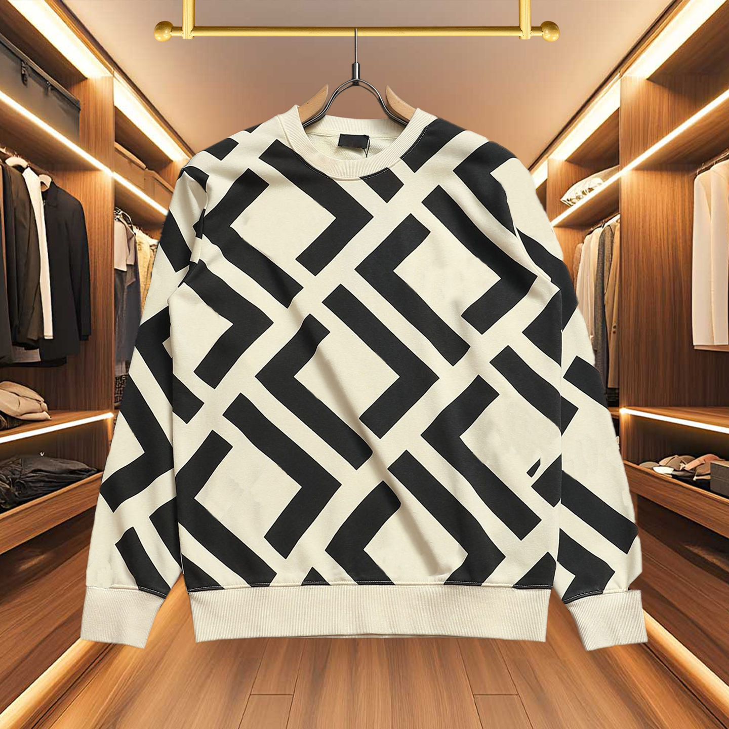 High quality designer men's hoodie new long sleeved hoodie with geometric contrasting patterns for both men and women, fashionable and casual, versatile