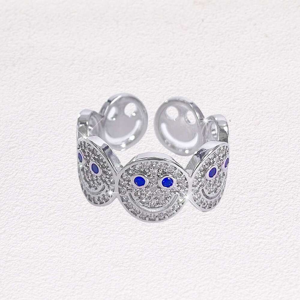 Ins Style Niche Minimalist High-End Creative Full Diamond Smile Face Open Ring