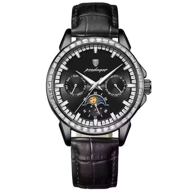 DHgargets POEDAGAR Luxury Men's Montres 956 Waterproof Luminous Chronograph Date Display Leather Strap Fashion Business Watch