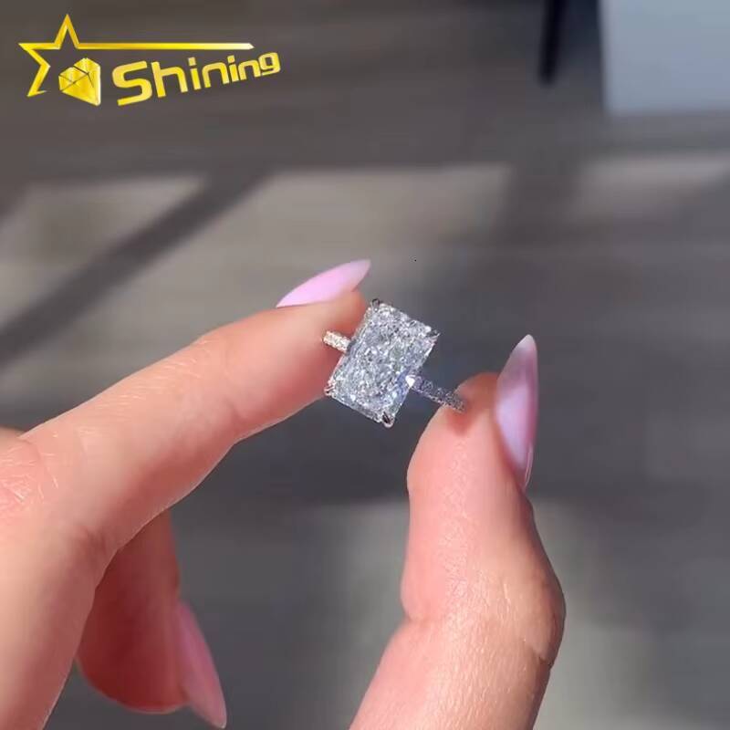 Custom Luxury CVD/HPHT Radiant Lab Diamonds Solitair Plain Band Moissanite Diamonds 10K Real Gold Wedding/Engagement Rings