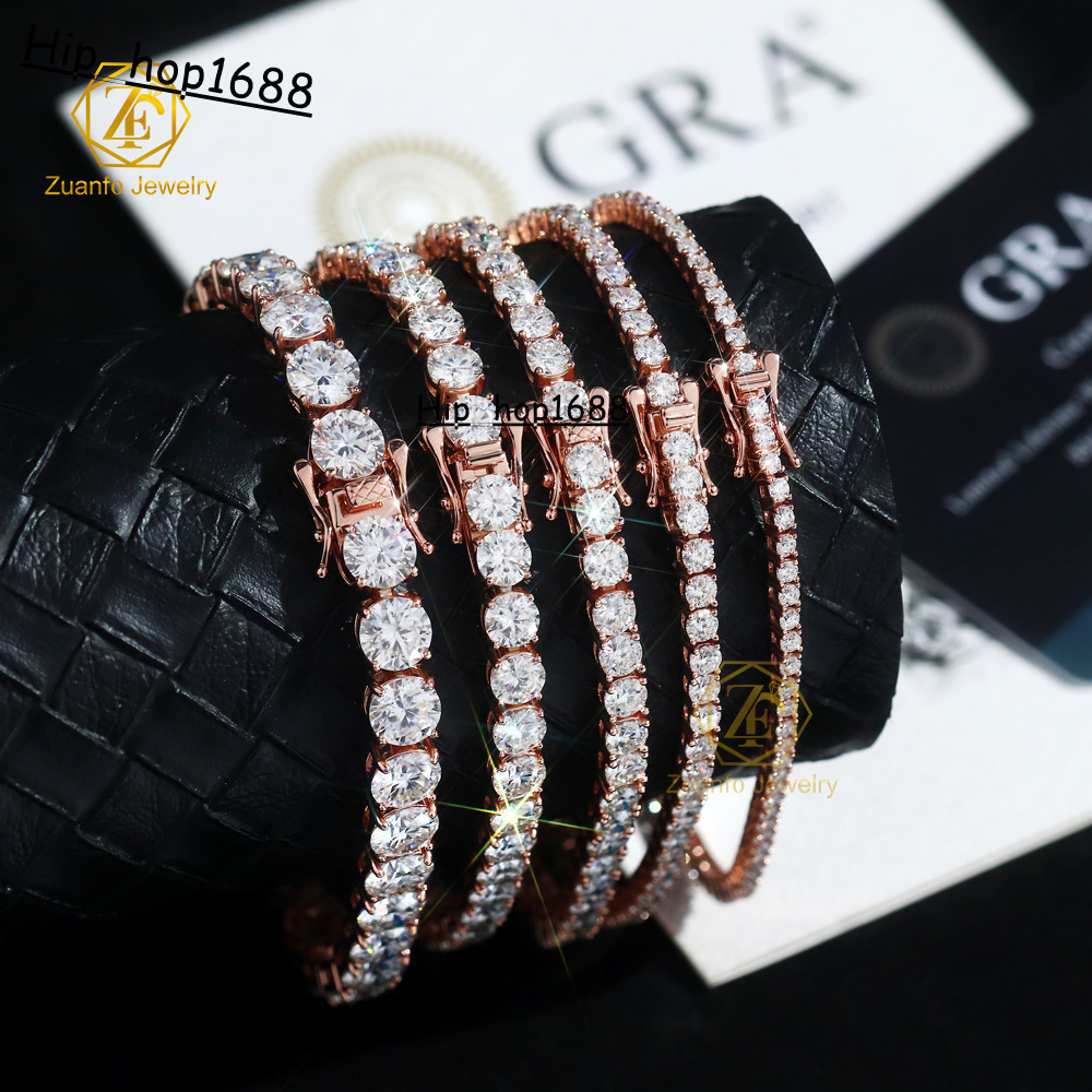 Factory Direct Vintage Punk Style Tennis Bracelet 925 Silver Chains Gold Plated with VVS White Moissanite Gift