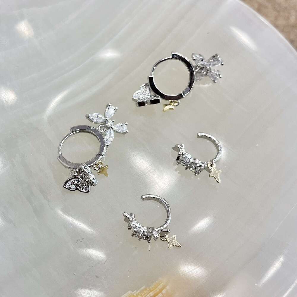 Super Fairy Micro Inlaid Dynamic Butterfly Star Cuff for Women, Niche Light Elegant Simple Versatile Bone Clip Ear Jewelry 1da