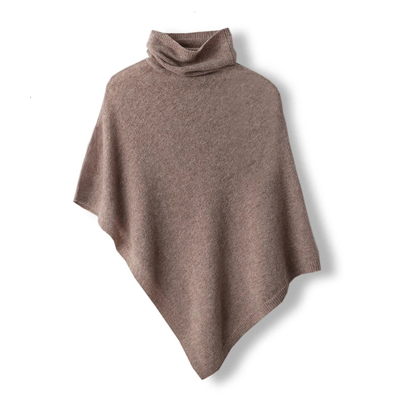 Turtleneck Cashmere Poncho Pullover Shawls 100% Wool Knitted Irregular Cloak Fashion Soft Warm Woolen Bat Sleeve Loose Pullovers 250729