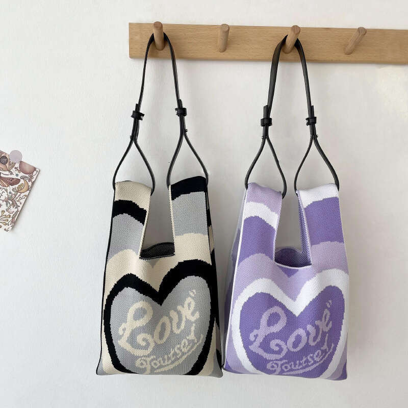 Unique Designer Heart Versatile Personality Knitted Shoulder Handbag Tote Women's Bag