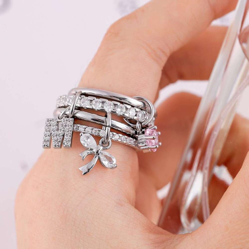 26 Letters Copper Inlaid Interlocking Full Diamond Zircon Ring Two-tone Multi-element New Hot Item