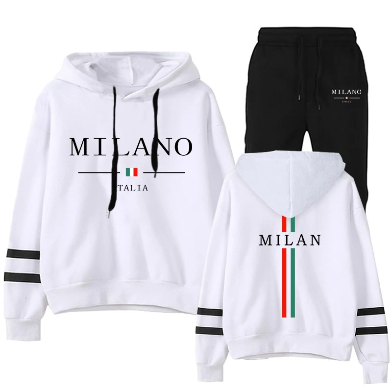 Italy Milan Womens Tracksuit Hooded Sweatshirts and Black Sweatpants High Grade Ladies Casual Sports Outfits Fashion Streetwear 250730