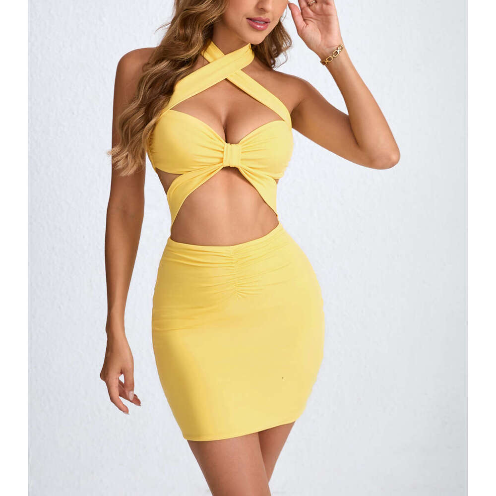 New Women's Short Summer Hollow Out Tie Neck Bodycon Sexy Dress B5