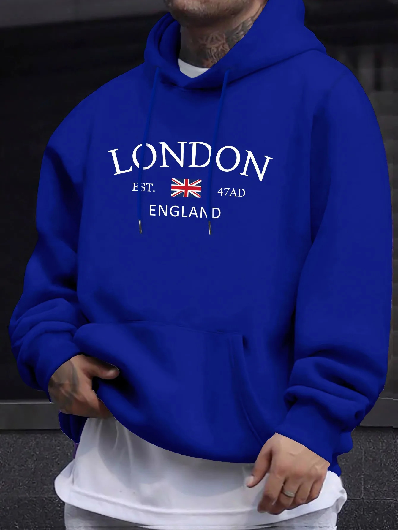 London Fashion Print Hoodies For Men Casual Autumn Winter casual sweatshirt Kangaroo pocket Long sleeve AutumnWinter simple 250729