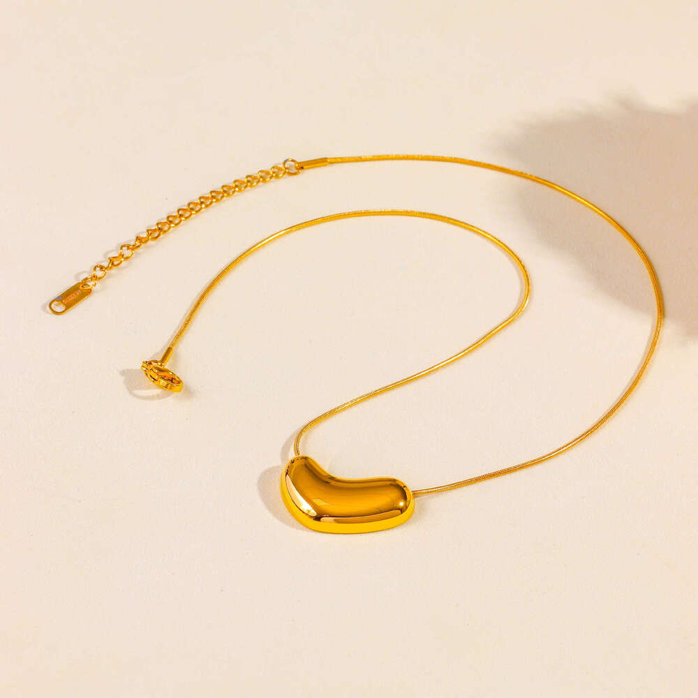 Mirror Stainless Steel Glossy Heart Love New Small Gold Bead Light Niche Necklace