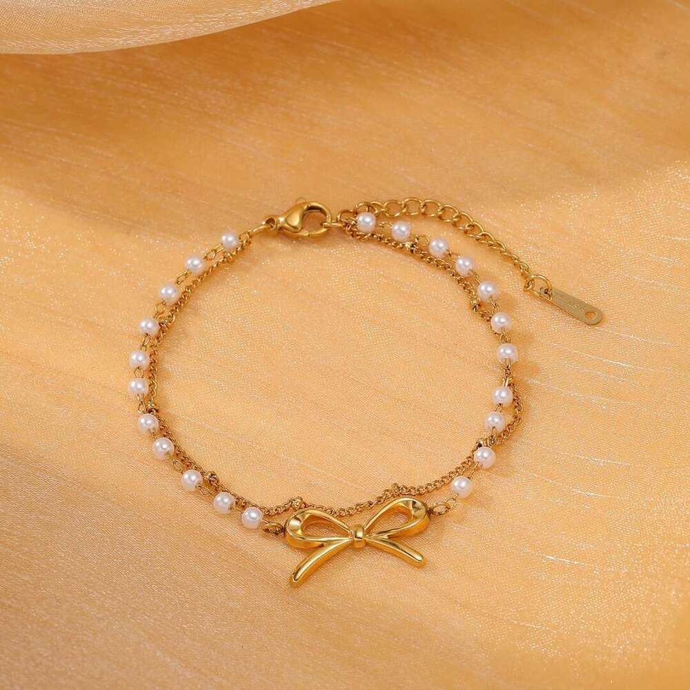 Fashion Elegant Bowknot Pearl Titanium Bracelet New Niche High-end Stainless Steel Jewelry for Women