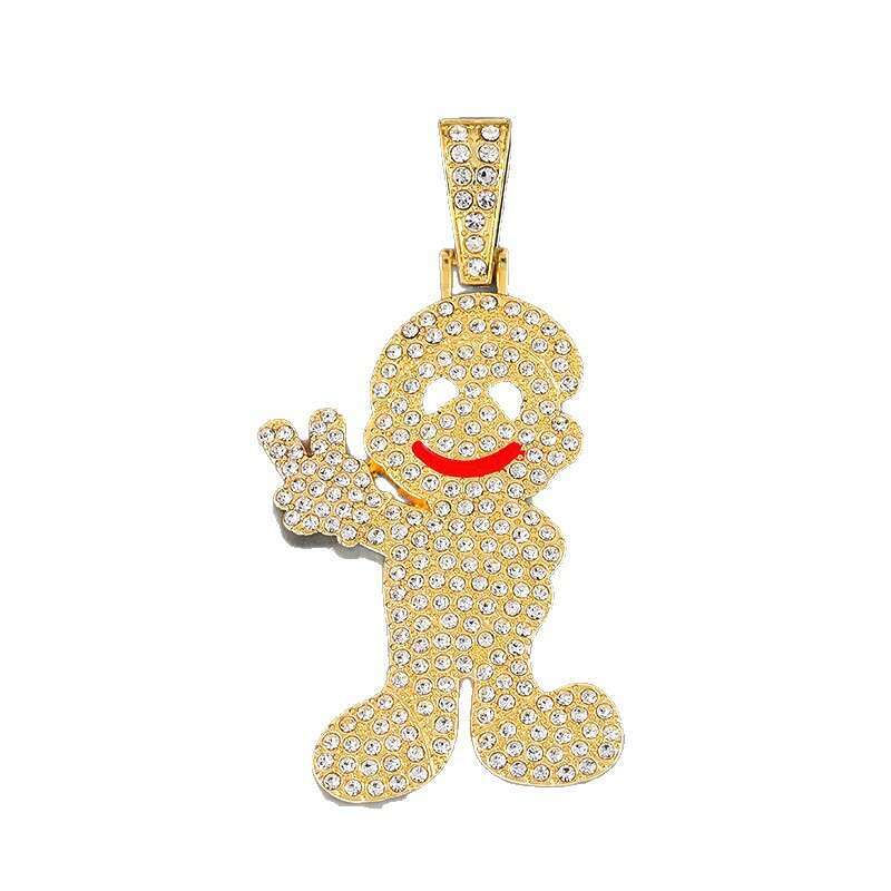 New Full Small Figure Biye Pendant Creative Personality Hip-Hop Style Alloy Inlaid Dia Cuban Chain