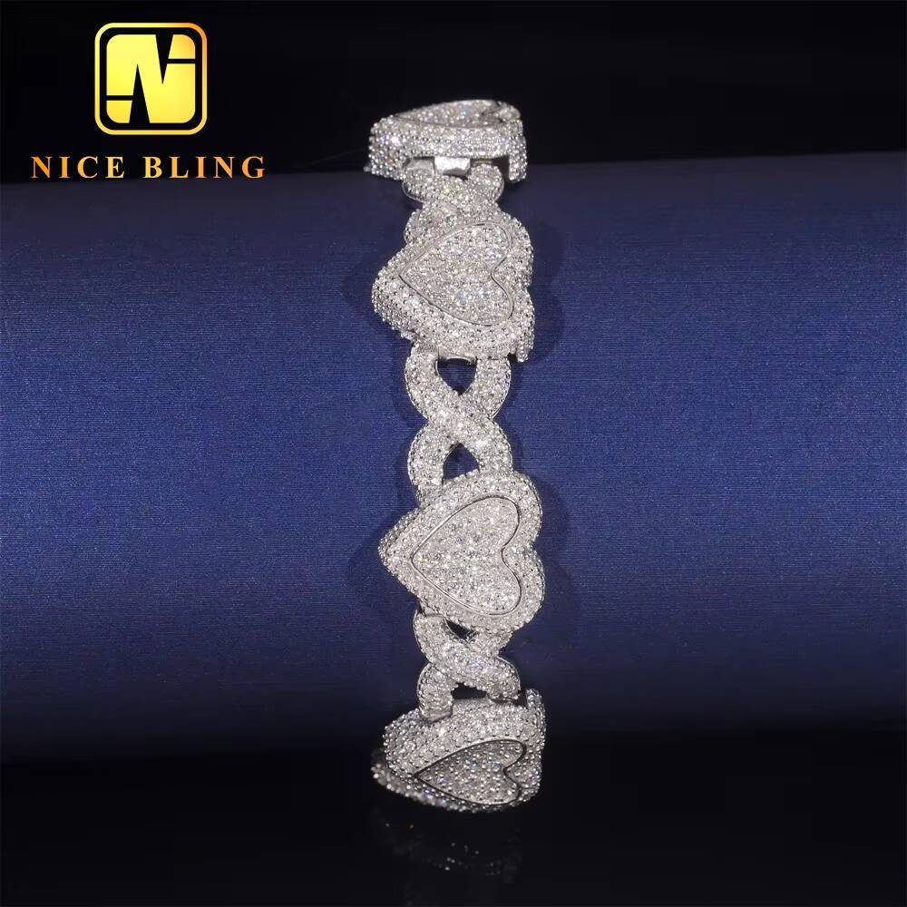 Fashion Men and Women Moissanite Cuban Link Bracelet 925 Silver Iced Out Heart Shape Hiphop Bracelet Best Gift