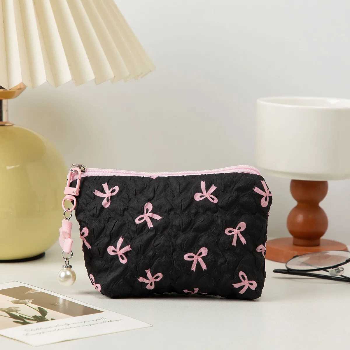 MINI for Women Quilted Travel Cosmetic Bag Girls Organizer Portable Little Bow Makeup Pouch R250729