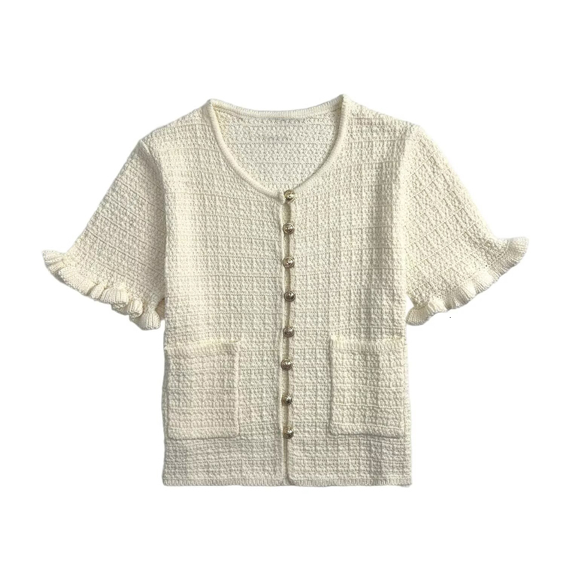 UNIZERA Womens Knitted Jacket Layered Decoration Round Neck Short Sleeved Temperament Summer Jacket w250729