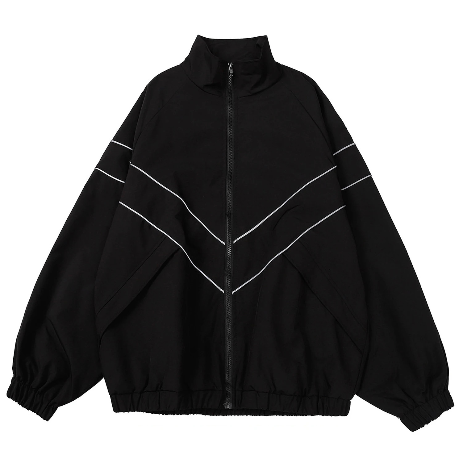 Reflective Striped Jacket Windbreaker Coat Men Hip Hop Streetwear Zipper Up Harajuku Thin Coats Sports Black Blue 250730