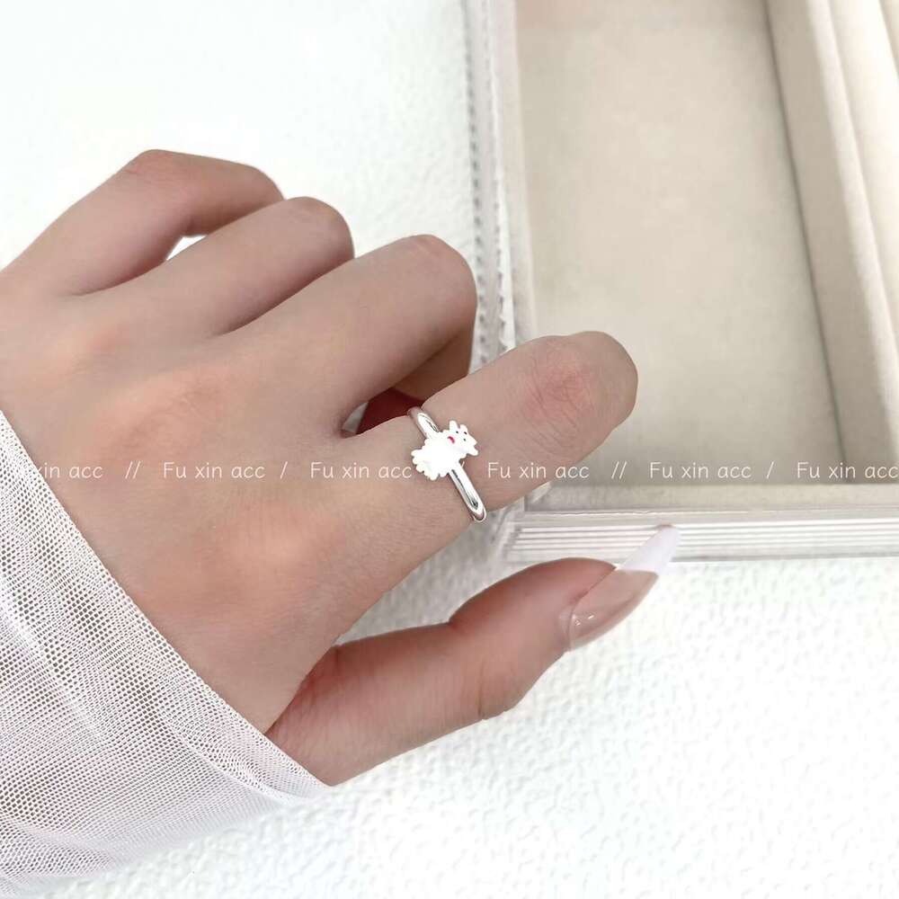 Maltese Red Bow West Highland Dog Light Luxury Small Exquisite Open Ring High-end Jewelry a52