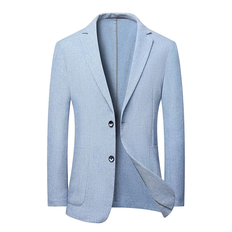 2024 Summer Ice Silk Blazers Elasticity Mens Thin Windbreak Classic Solid Color Casual Business Suit Jackets Office Social Coat 250724