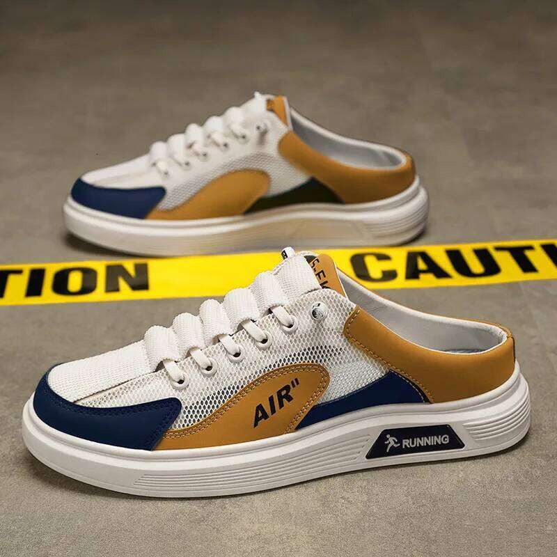 Men's half slippers summer slip-on mesh heelless platform sole bag toe hole trendy casual fashion versatile shoes