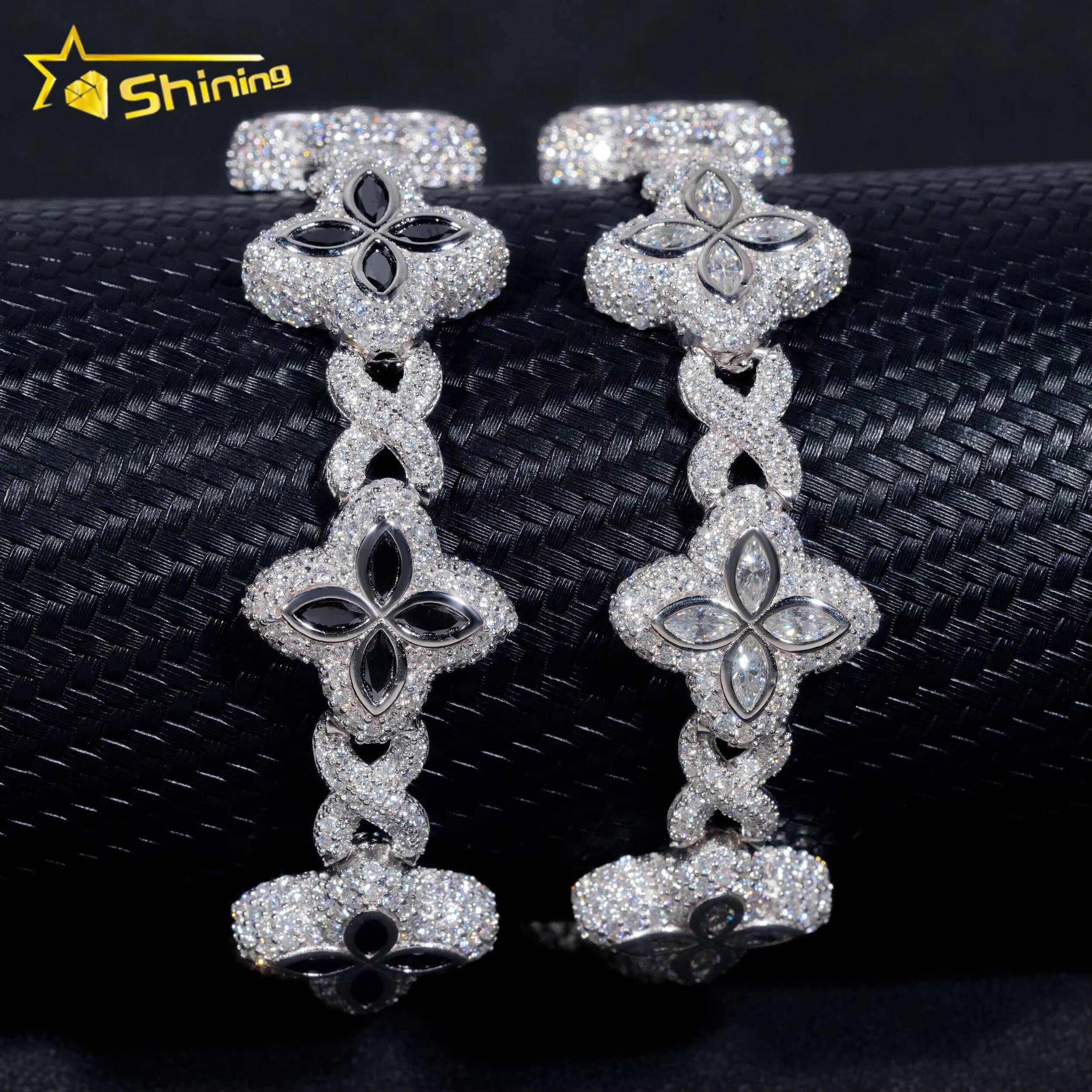 2024 New Arrivals Fashion Fine Jewelry 925 Sterling Silver Vvs Moissanite Diamond Four Leaf Clover Tennis Bracelet