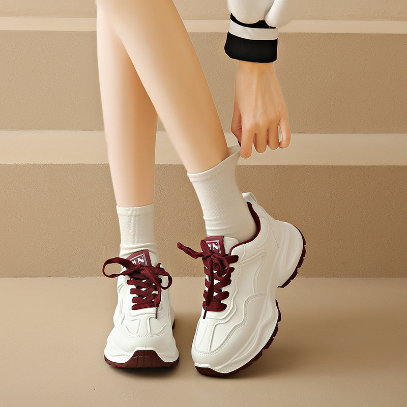 2025 Spring and Autumn New Korean Style Ins Trend Thick-Soled Height-Increasing Leather Casual Sneakers for Women ddmysaturn
