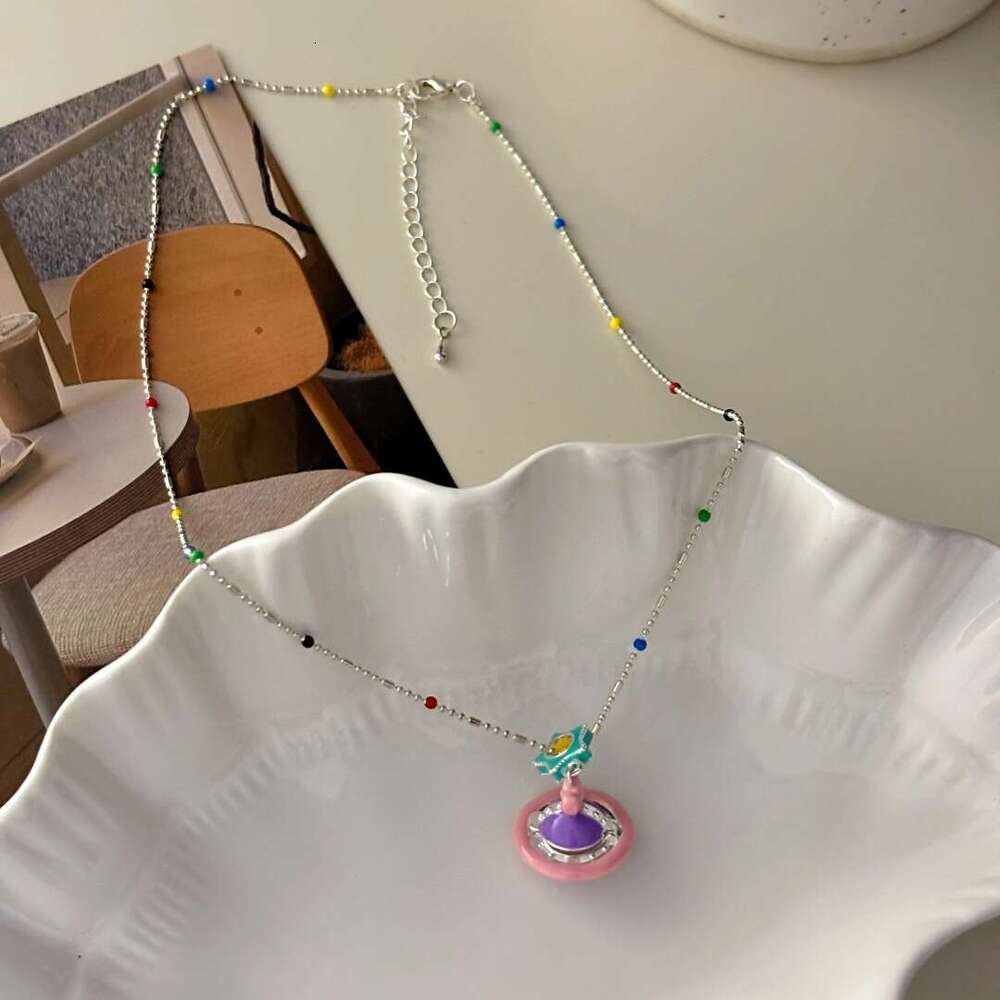 2025 Summer New Dopamine Fun Beaded 3D Saturn Necklace Fresh Sweet Colorful Glaze Collarbone Chain d1a