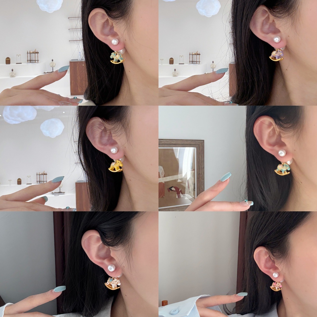 Colorful Beach Lady Pendant Dopamine Oil Drop Wooden Horse Designer Necklace Beaded Pearl Necklace Accessories For Women Light Luxury Niche High End C