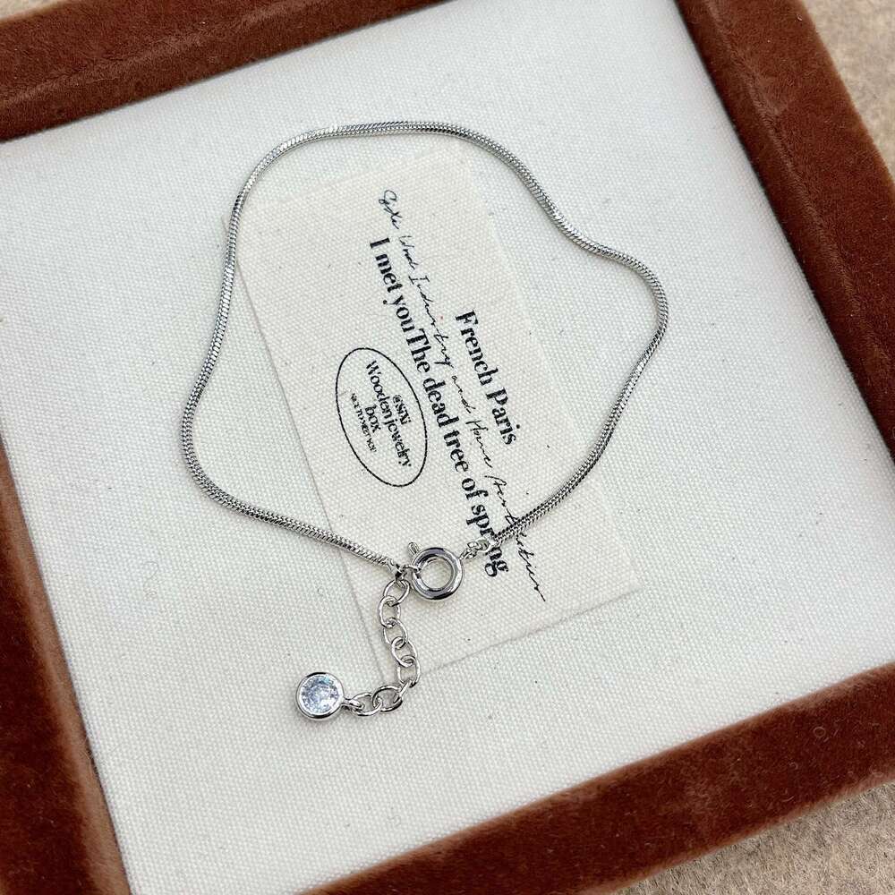 Exquisite Gold Sier Square Snake Bone Round Chain Zircon Pendant Pearl Bubble High-end Sense Wrapped Bracelet f15