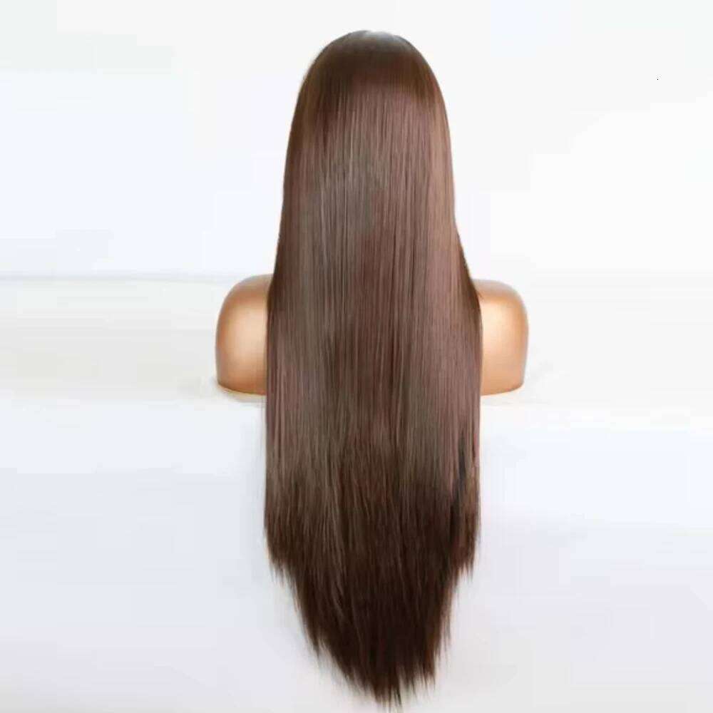 Dark Synthetic Lace Frong Silk Straight Hair Glueless For Women Human Hair Long Women's Wigs Cosplay Chocolate Brown Wig