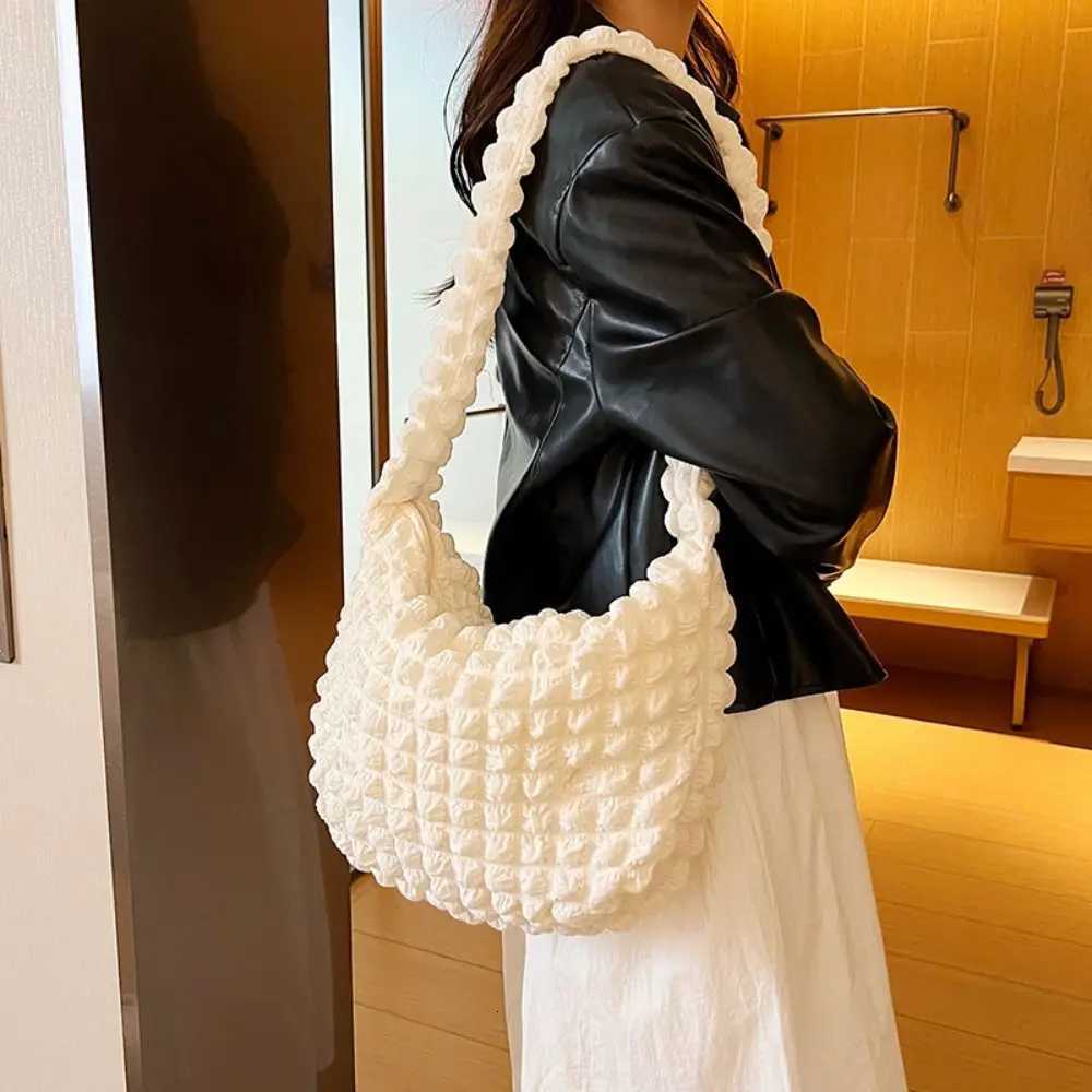 Pleated Cloud Bubble Shoulder Bag Solid Color Korean Style Tote Bag Crossbody Bag Large Capacity Plaid Crossbody Bag Women Y250729