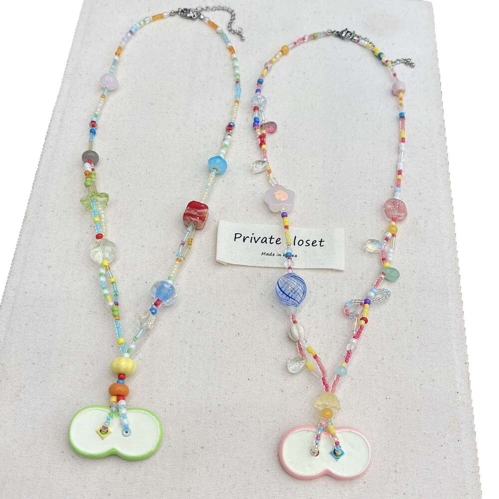 TikTok Super Popular Dopamine Apple Slice Childlike Beaded Decoration Necklace 2025 Spring New Style be2