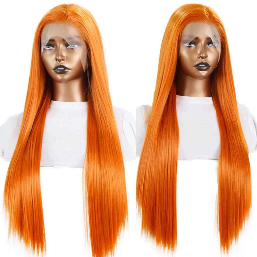Orange Long Straight Synthetic Front Wig Glueless For Women Party Cosplay Bright Ginger Hair Lace Frontal Wigs