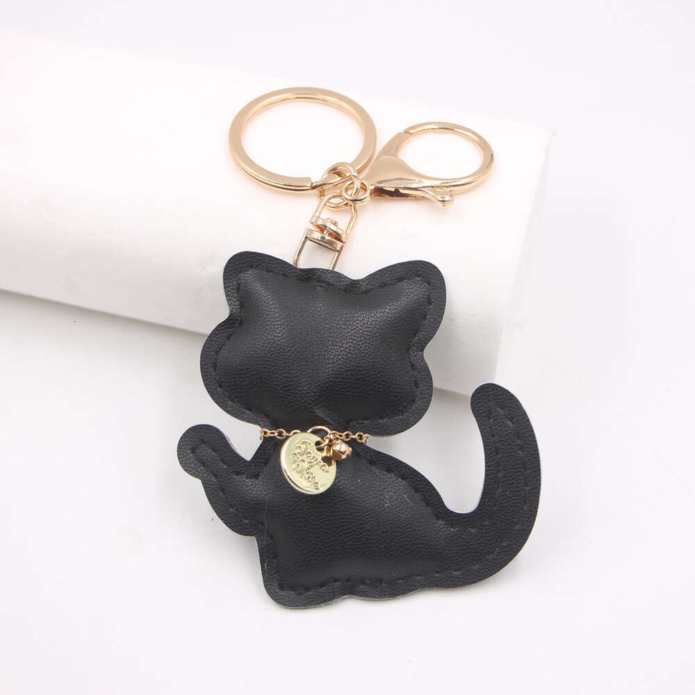 Trendy Lucky Cat Keychain - PU Leather Bag Charm & Car Accessory (12 Colors) Cute Fortune Cat Pendant for Purse/Wallet