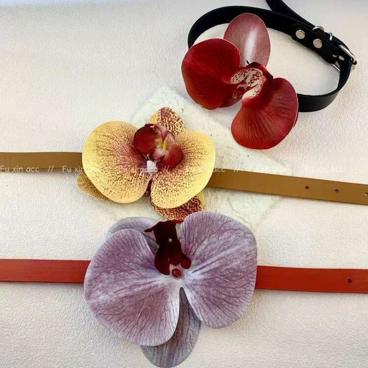 Butterfly Orchid Faux Flower Leather for Women, Artistic Sweet Cool Spicy Girl Necklace, Niche Design with High-end Feel Choker 61c