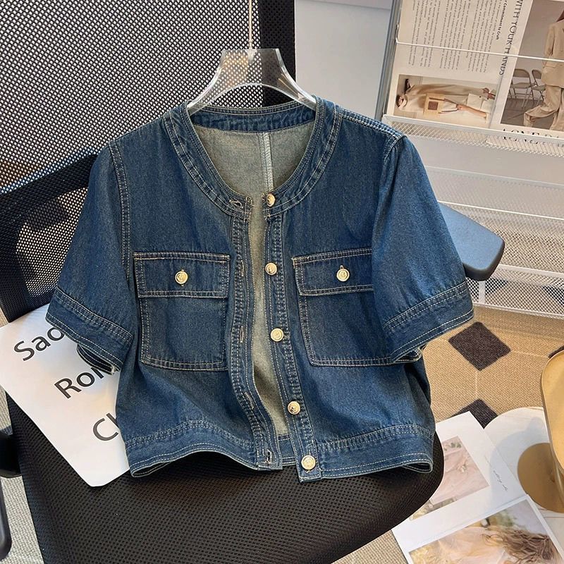Streetwear Womens Denim Jackets Short Sleeve Summer Jean Jacket Outwear Clothing Fashion Retro Vintage Coat Cropped Tops w250729