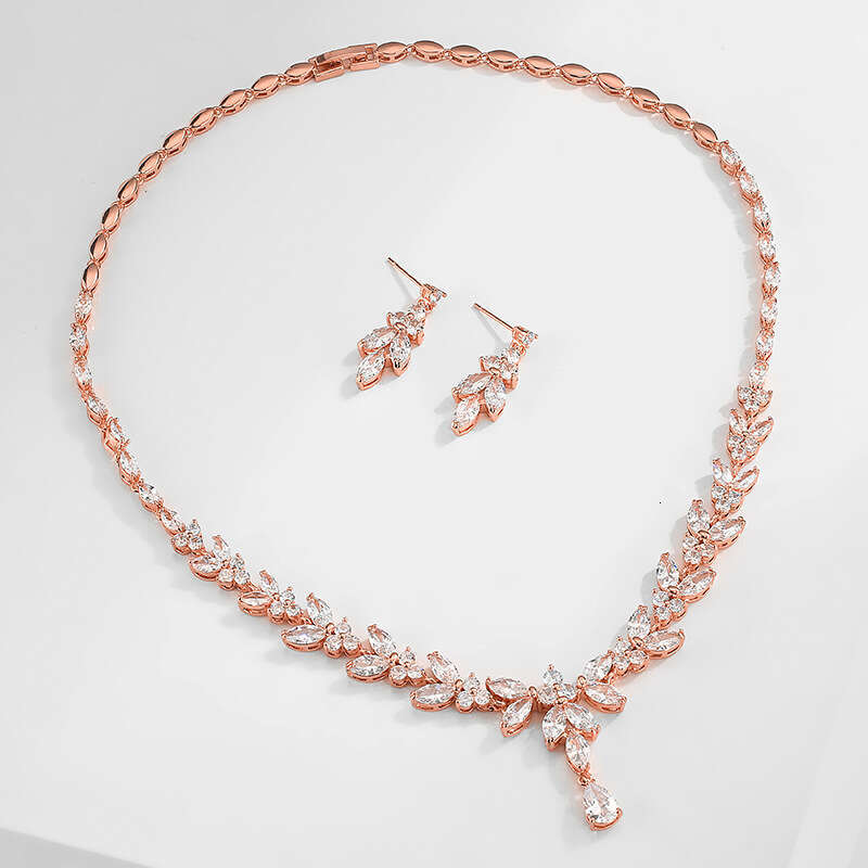 Exquisite and Simple Micro Pave Zircon Earrings Necklace Creative Water Drop Shaped Jewelry Set