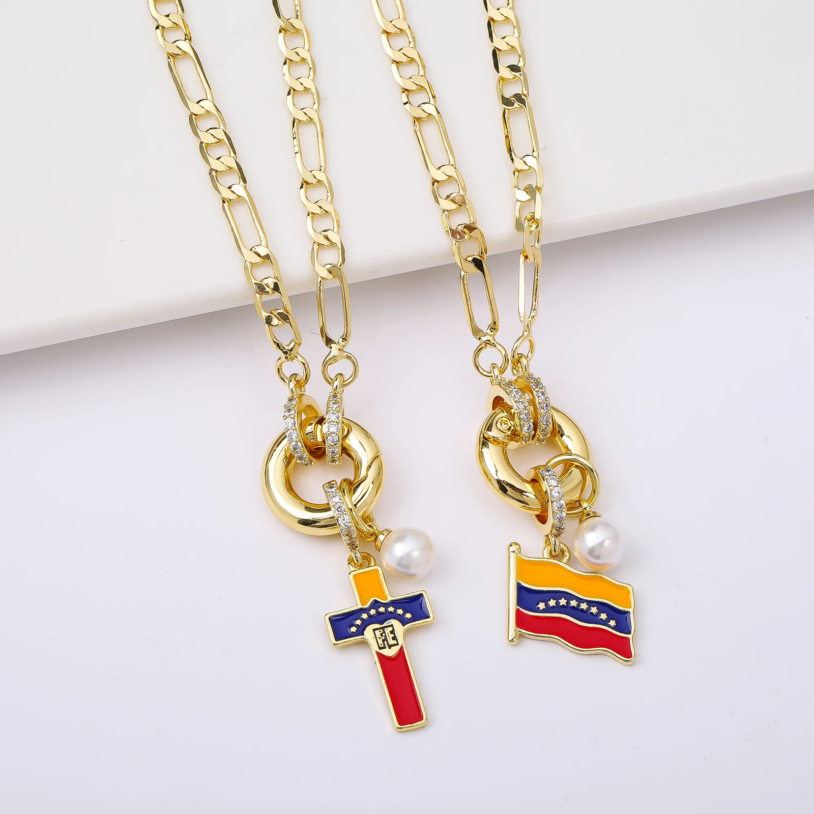 Venezuela Flag Cross Pendant Necklace Simple for Man Woman Party Birthday Jewelry National Day Gift Choker 250729