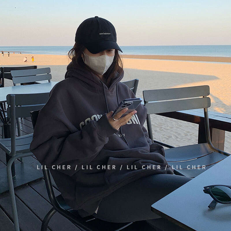 Autumn Winter New Thickened Fleece Printed For Women Ins Style Pullover Loose Hooded 30% Cotton Sweatshirt B5