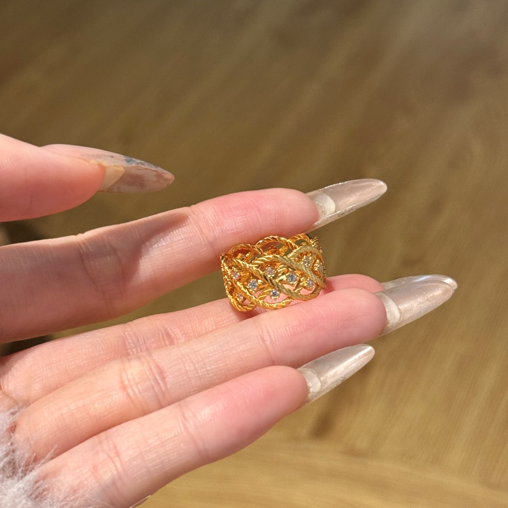 925 silver Elegant Weaved Ladies' Ring Set With Sparkling Cubic Zirconias,flower basket shape 22k gold plated,width:10.9mm,weight:4.2g,CZ:5A