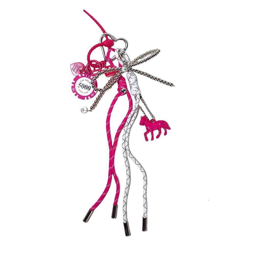 Y2K Rose Pink Chip Silver Bow Chain Keychain Women's Bag Pendant