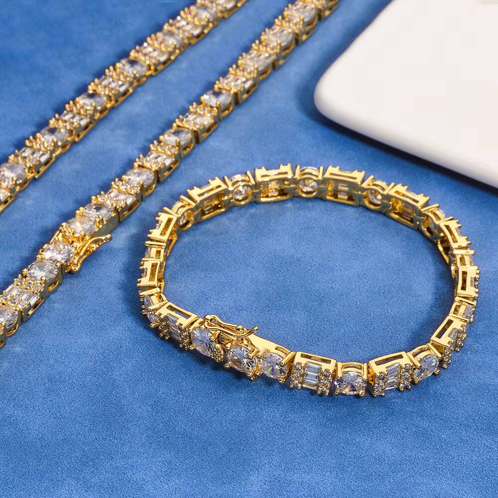 NUOYA Hip Hop Fine Jewelry 925 Silver Tennis Chain Iced Out Mixed Inlay Baguette Round VVS Moissanite Necklace for Women