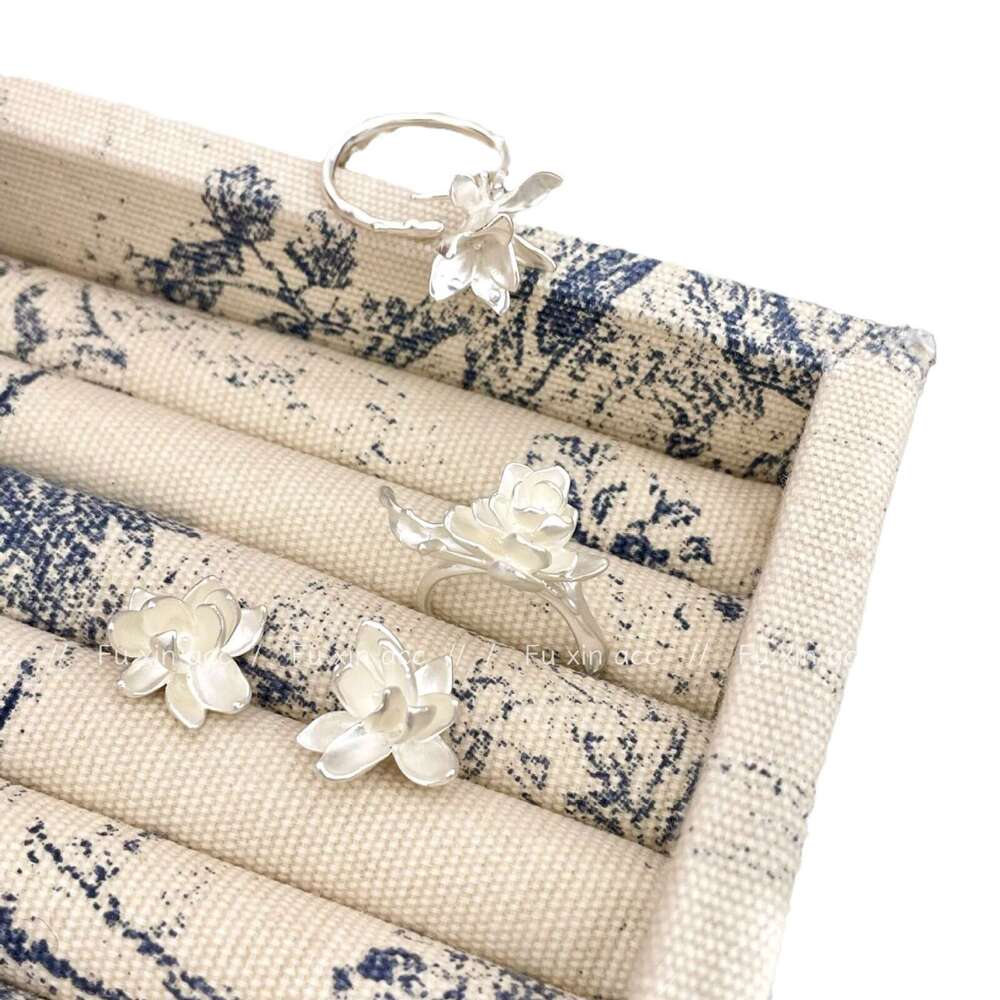 Winding Open Ring for Women, Exquisite Versatile Blooming White Lotus Earrings, Light Luxury Niche High-end Jewelry e85