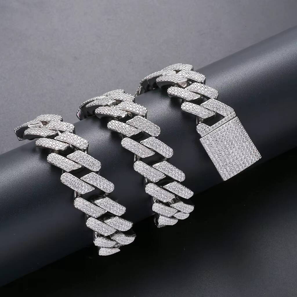 Lifeng Jewelry Iced Out Men Hip Hop Cuban Link Chain Full VVS Moissanite Cuban Chain Necklace Silver Platinum Plated Chain