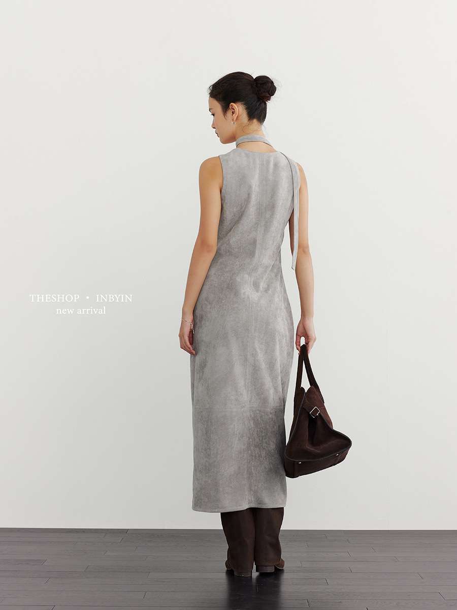 G91108 Streamer Velvet Cocoon Vest Skirt Women's Temperament Waist Sleeveless Dress Women