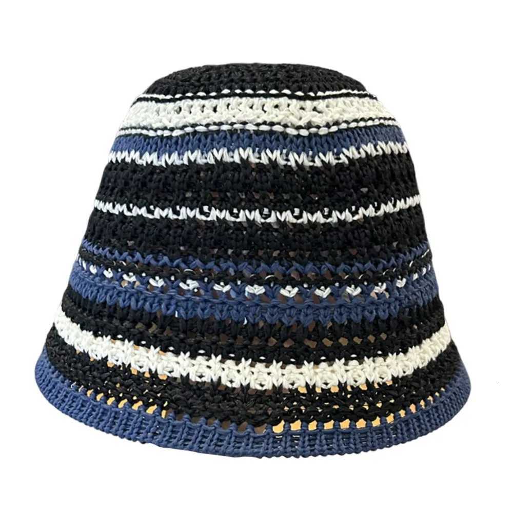 Striped Knitted Hollow Fisherman Hat UV Protection Big Eaves Str C Mticolor Breathable Sun Hat Summer Y250730