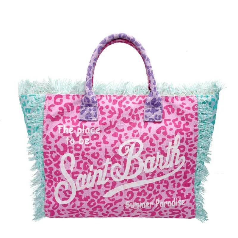 Saint Barth's New Women's Large Capacity Leisure Travel Leopard Print Canvas Handmade Tassel Handbag