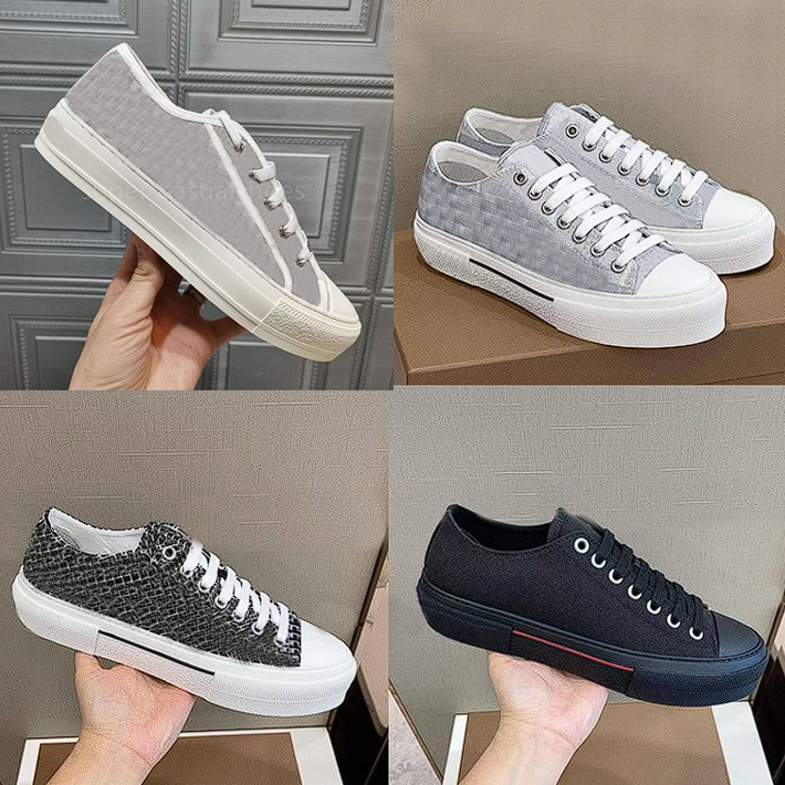 Designers Shoes Vintage Print Check Striped Sneakers Flats Shoes Low-top Gabardine Men Women Lettering Plaid Canvas Shoes size 36-46